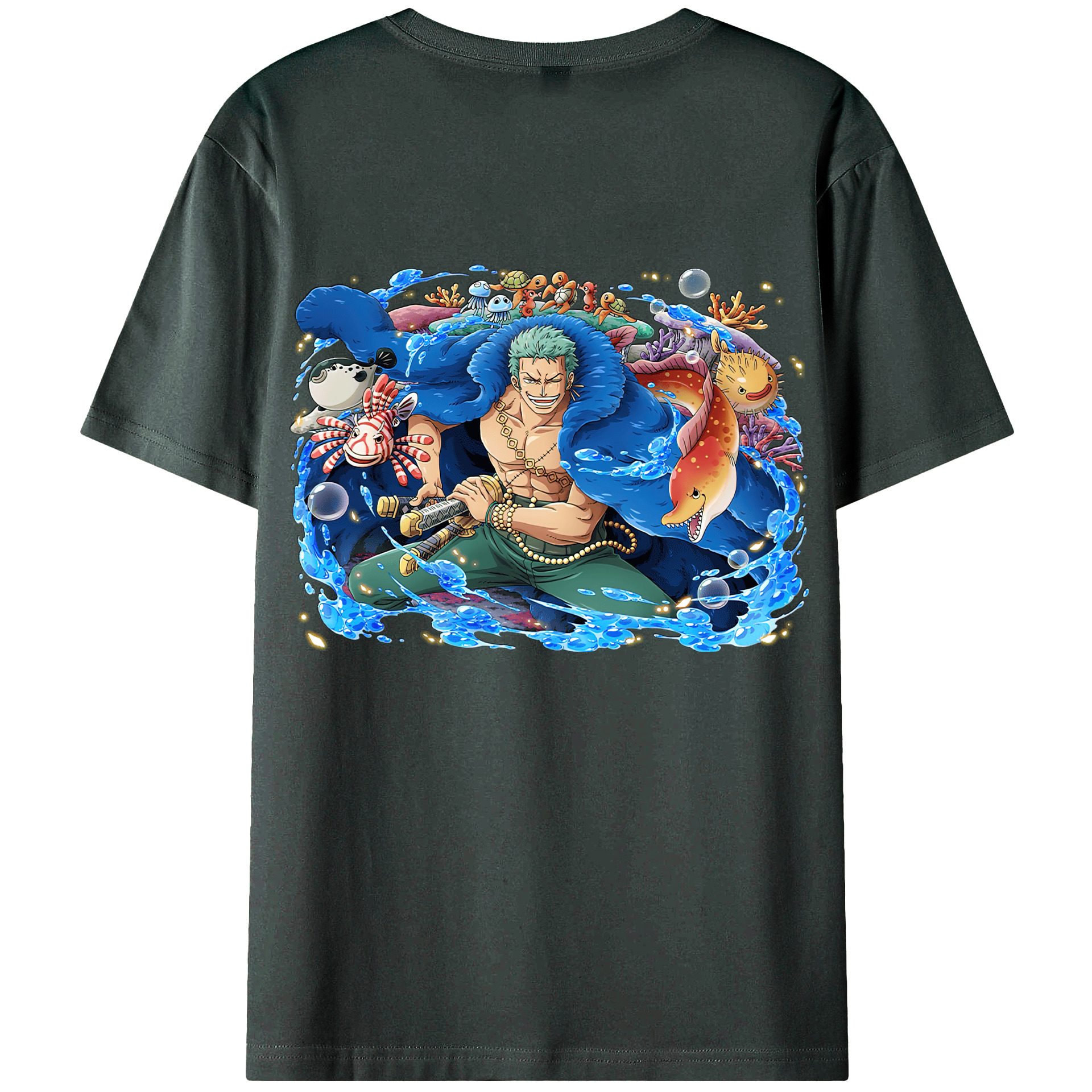 ワンピース ロロノア・ゾロ ONE PIECE Roronoa Zoro 綿100％ メンズ半袖Tシャツ（バックプリント） 通気性